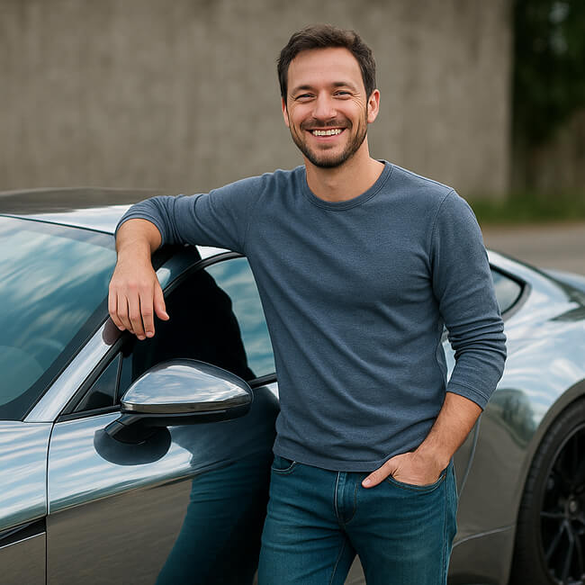 Imagem ilustrativa de um homem ao lado de um carro