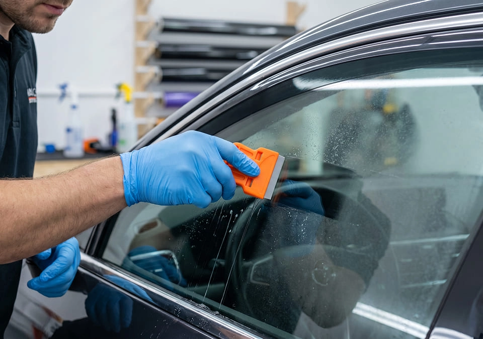 IMAGEM ILUSTRATIVA - HOMEM PASSANDO RASPADOR EM VIDRO DE CARRO