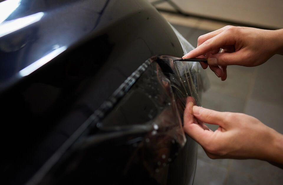 IMAGEM ILUSTRATIVA - HOMEM APLICANDO PELÍCULA EM CARRO