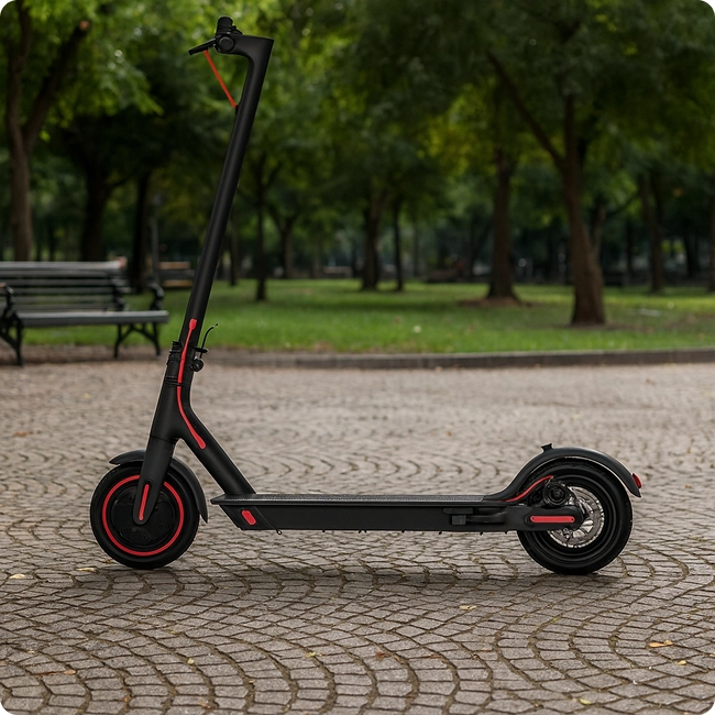 imagem ilustrativa de patinete elétrico próximo a um estacinamento