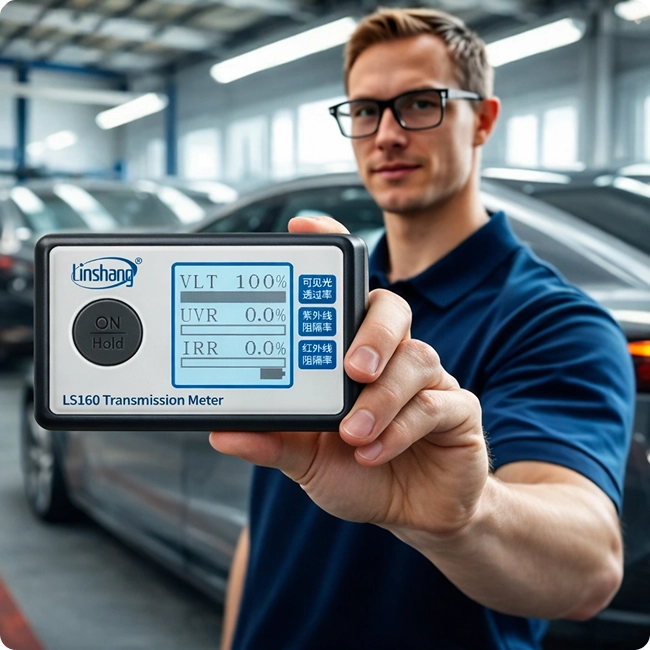 Homem segurando o medidor LS160