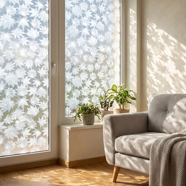 Imagem da pelicula_decorativa_folhas numa sala 