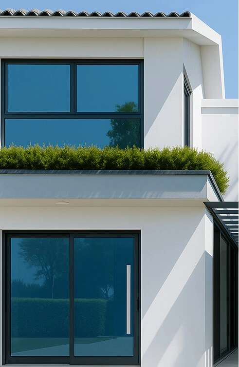 Imagem ilustrativa de uma casa com películas da cor verde